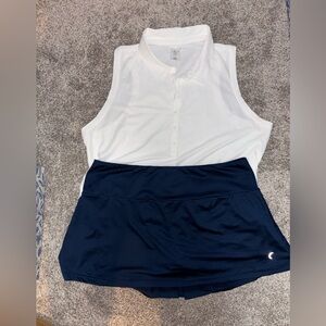 White Sleveless Golf Polo + Navy Skort